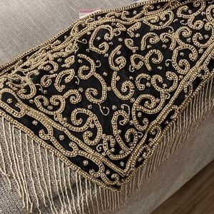 Elegant Black and Gold Beaded Scarf Belly Dance